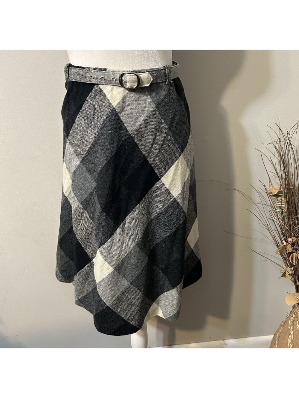 Vtg Prestige Of Boston Multicolor Gray Black Plaid Short Skirt A-line Belt Sz MP